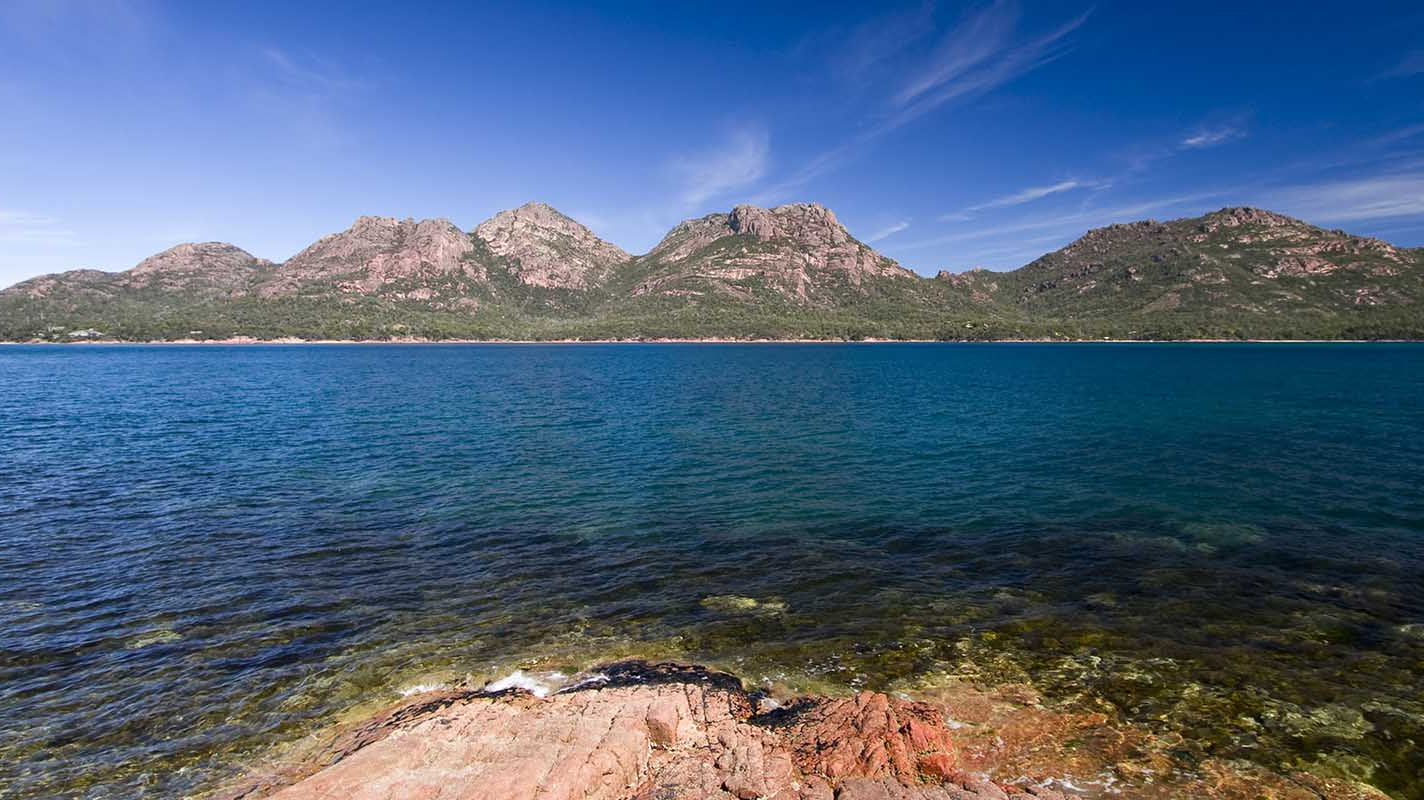 Tasmanian Coastline with mountains in the background