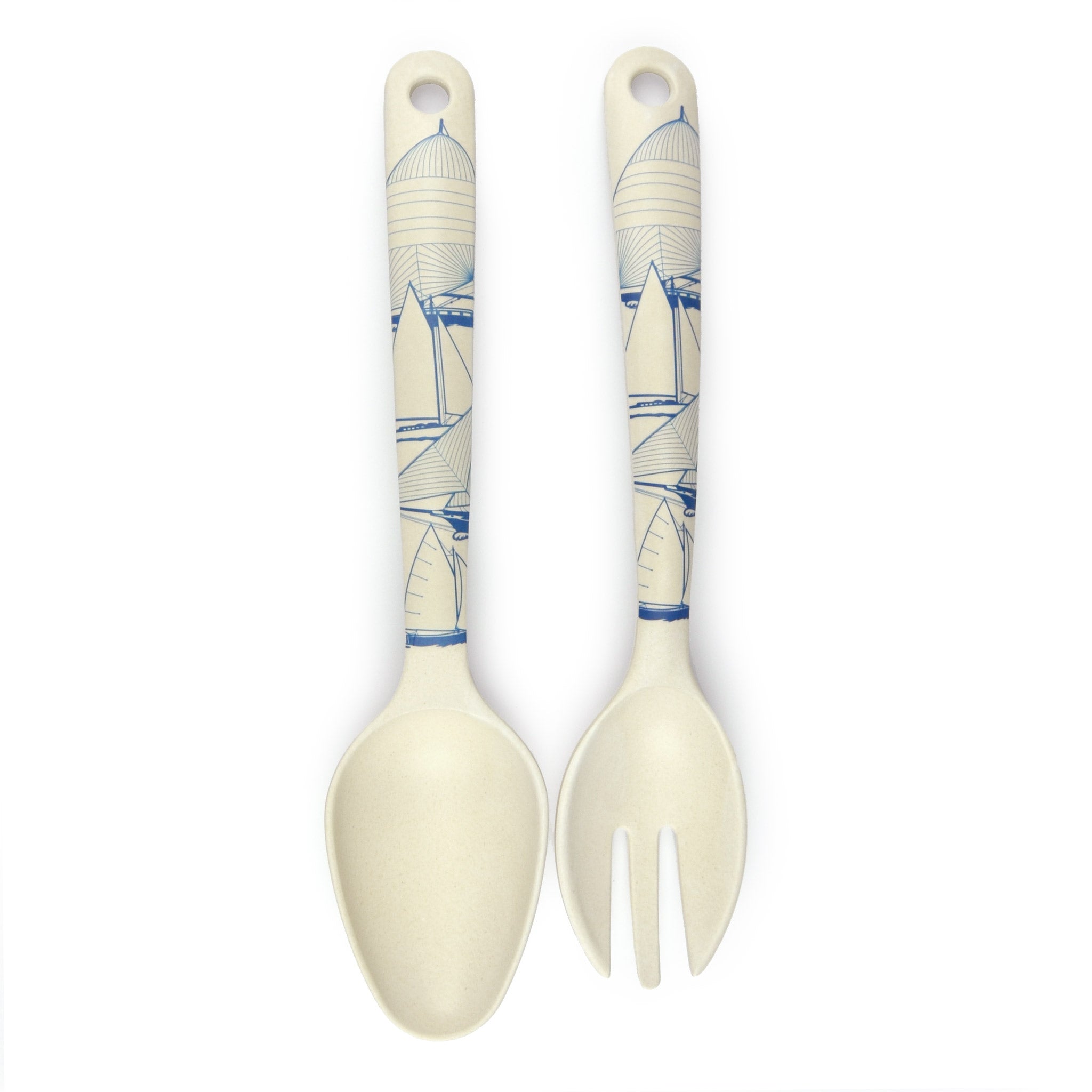 A Van Go Collections NautiGo set of salad servers with sailing design