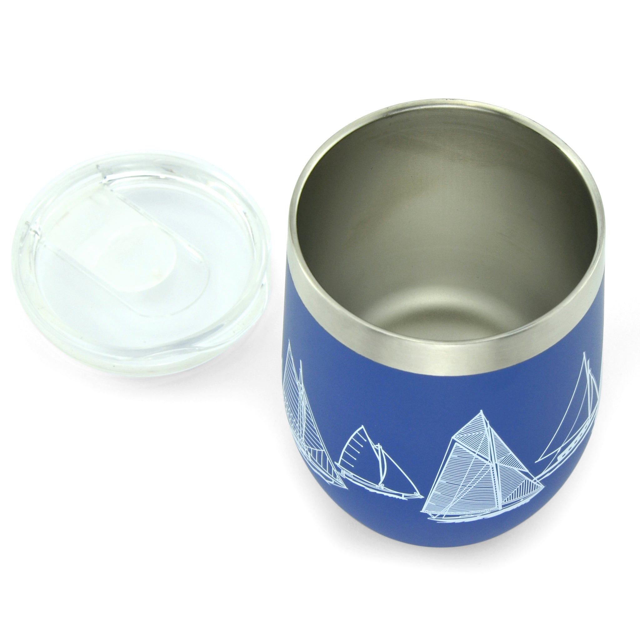 A Blue Van Go Collections NautiGo Insulated Wine Cup interior with lid removed