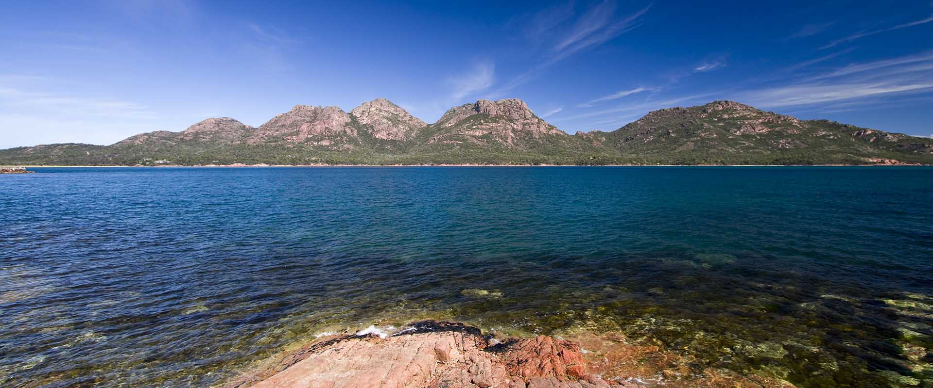 Tasmanian Coastline with mountains in the background