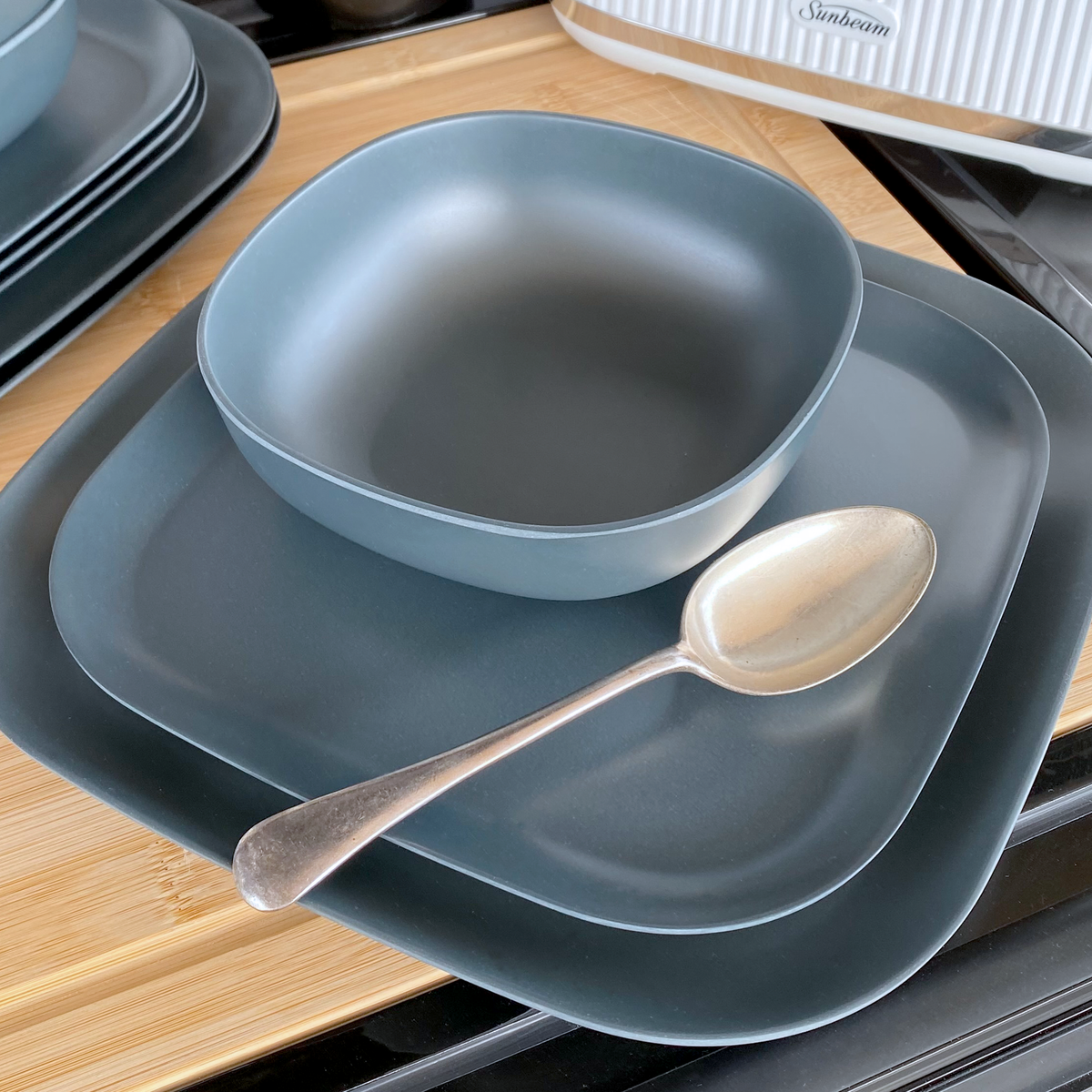 bamboo cereal bowl 15cm, 22cm and 26cm plates in midnight grey, destinations collection