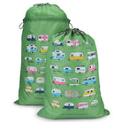 Van Go Collections expandable travel laundry bag, World of Caravans design, flat lay