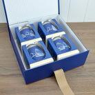 Van Go Collections 4 Blue NautiGo Insulated Wine Cups in a blue gift box with striped lining and grosgrain ribbon