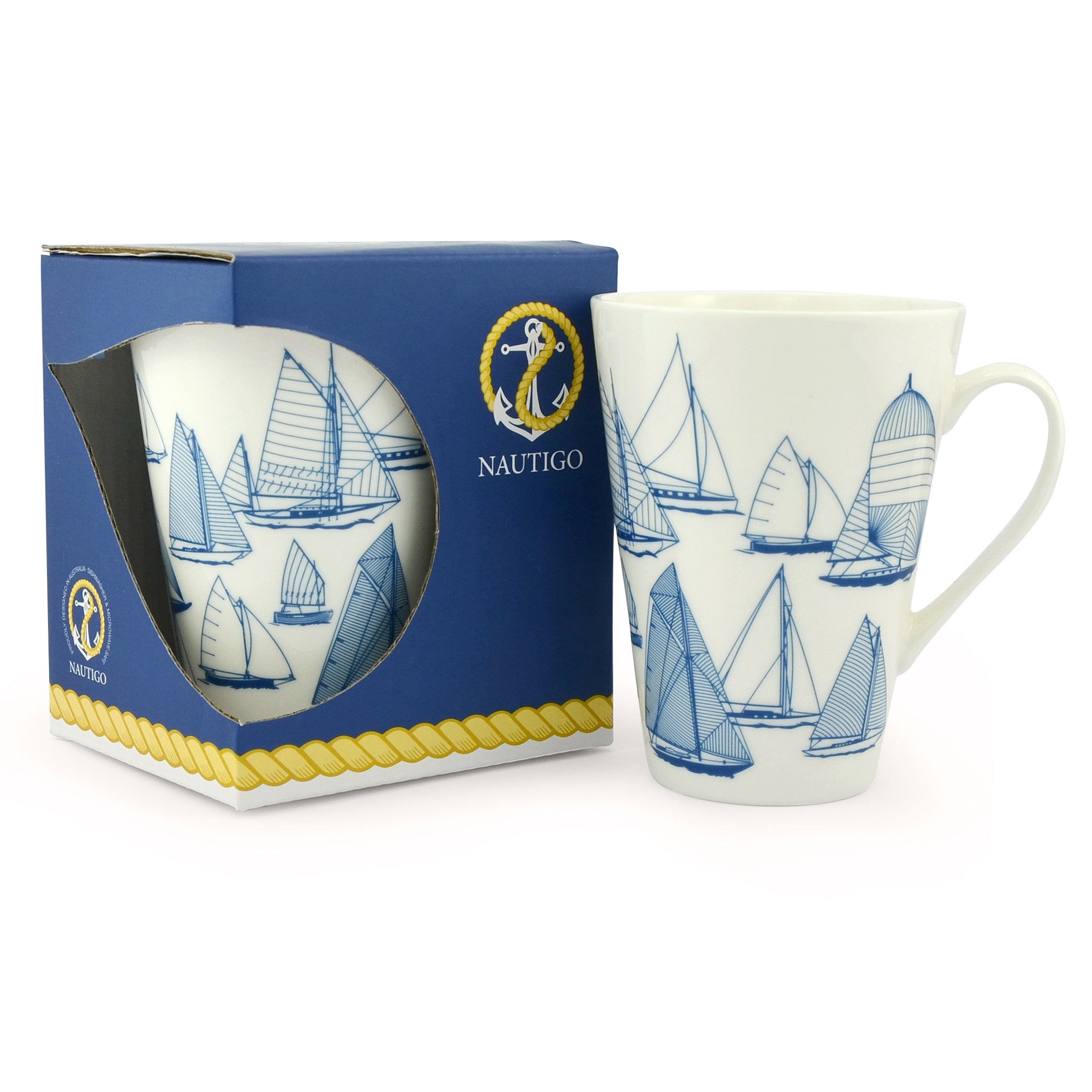 NautiGo Ceramic China Mug in blue gift box with description