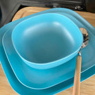 bamboo cereal bowl 15cm, 22cm and 26cm plates, in pale blue