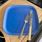 bamboo plate 26cm in sea blue, with cutlery
