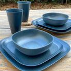 Van Go Caravan and camping 8 piece bamboo dinnerware set in classic midnight grey with camping plates, bowl and tumbler