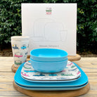 Van Go Caravan and camping 8 piece bamboo dinnerware set - caravan plate,  tumbler plus pale blue camping bowl with gift box