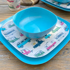 Van Go Caravan and camping 8 piece bamboo dinnerware set - caravan plate,  tumbler plus pale blue camping bowl closeup