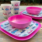 Van Go Caravan and camping 8 piece bamboo dinnerware set Iconic caravan plate, tumbler plus vintage pink bowl and plate