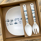 Van Go Bamboo Salad Bowl and Servers Set grey caravan destinations collection salad bowl with matching salad servers displayed in brown gift box.