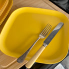 26cm bamboo plate in sunshine yellow, with knife and fork