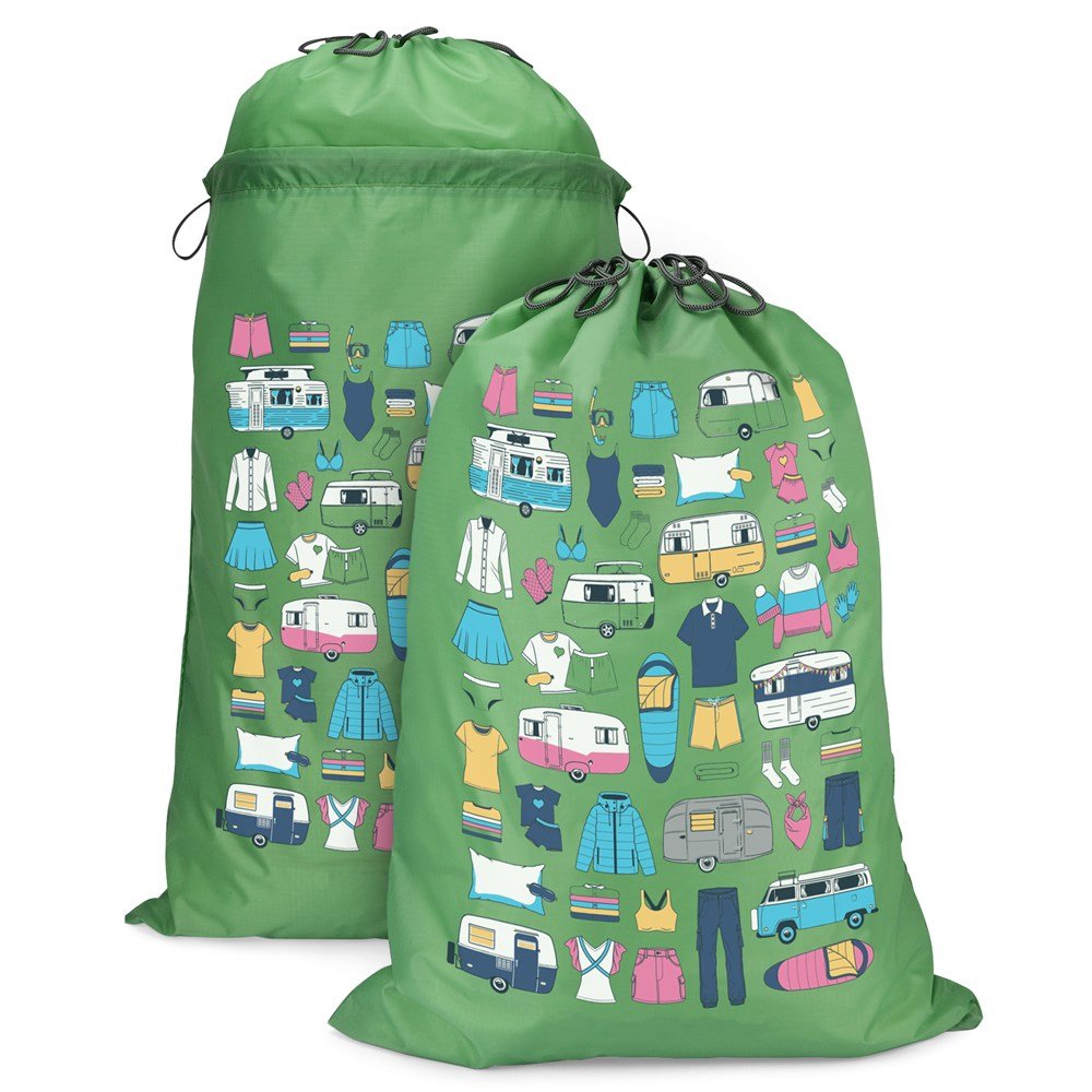 expandable caravan laundry bag with handles, classic green van living design