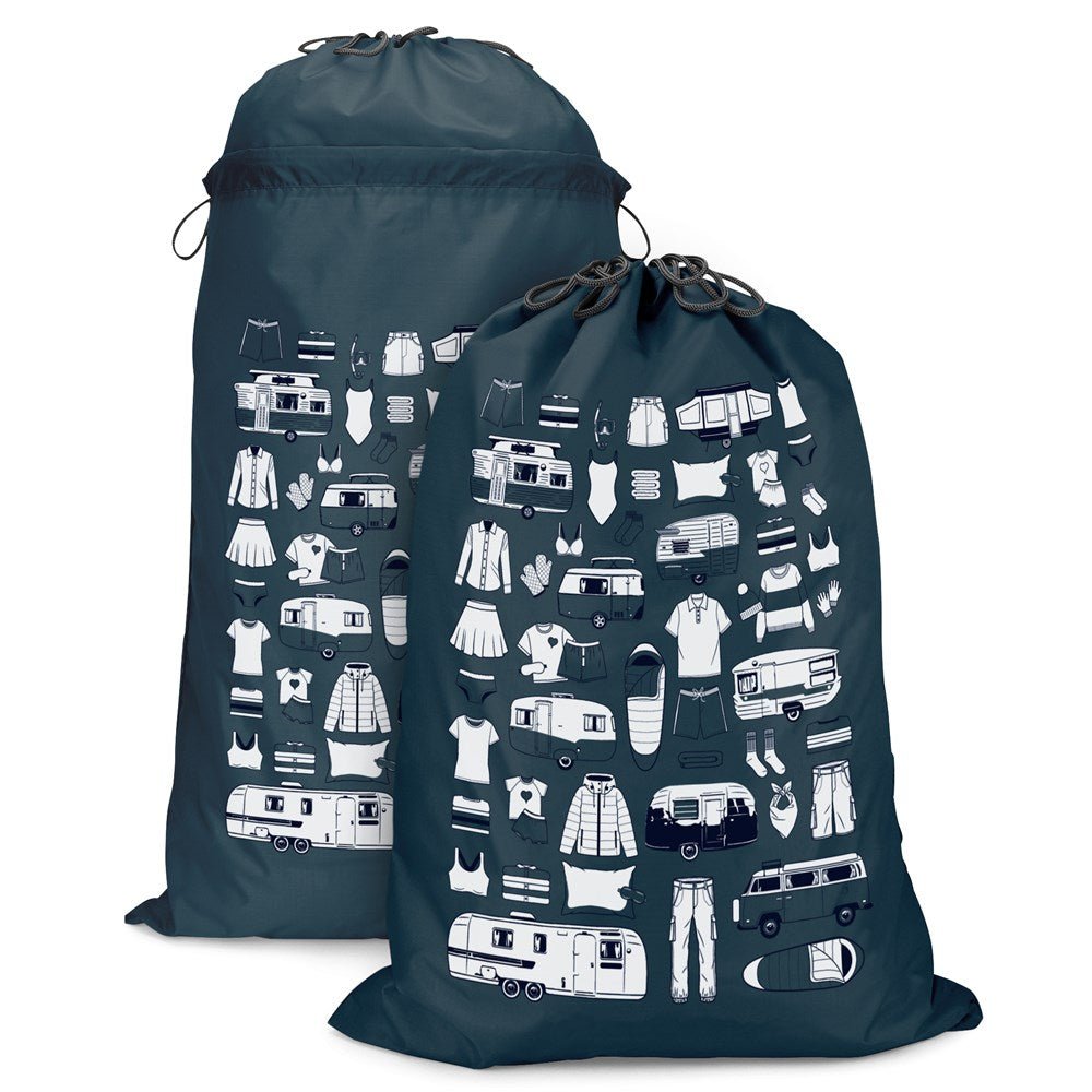 expandable hanging laundry bag with handles, midnight grey van living design