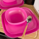 4 piece bamboo cereal bowl set with plates and spoon in vintage pink