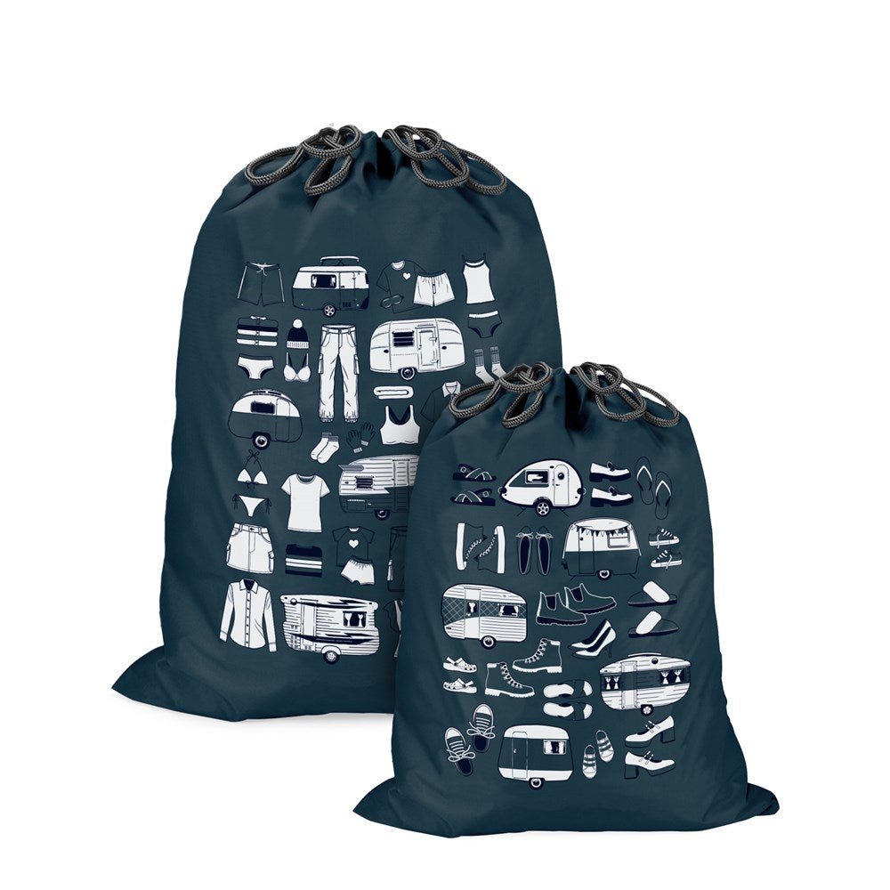 travel shoe bags and mini laundry bag set, midnight grey van living design